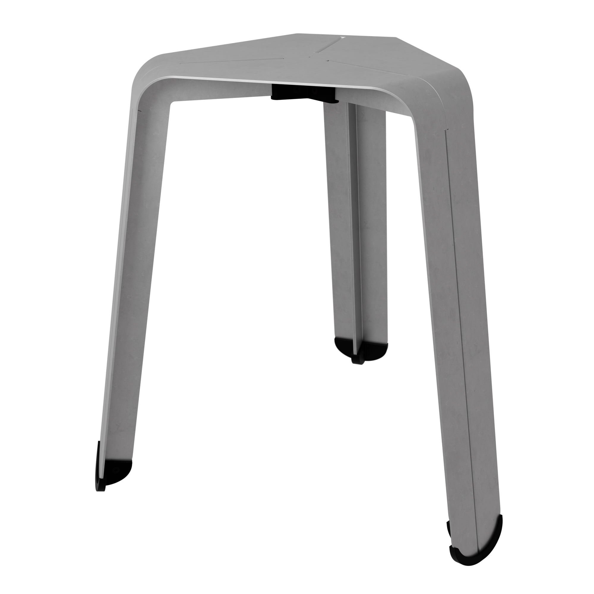 hocker silber dreibeinig aus stahl mit schwarzen füßen, perspektive