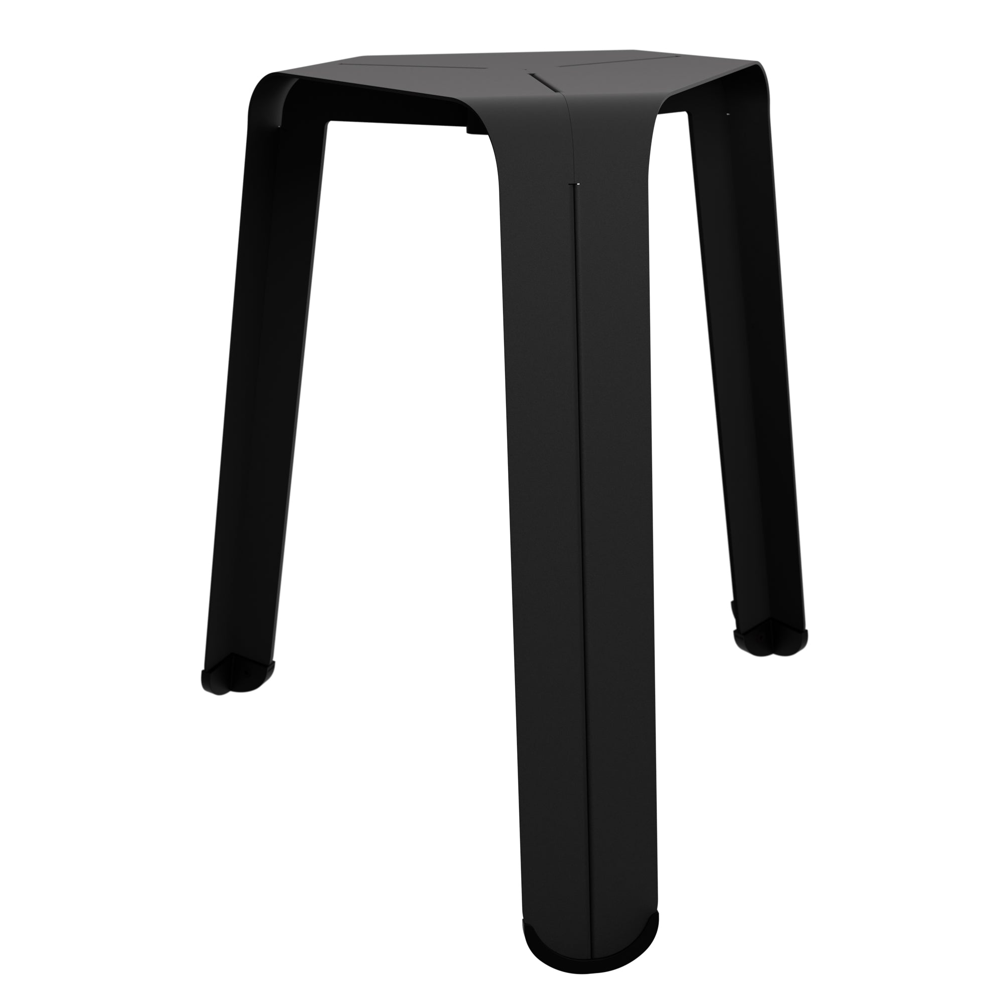 hocker schwarz dreibeinig aus stahl mit schwarzen füßen, perspektive