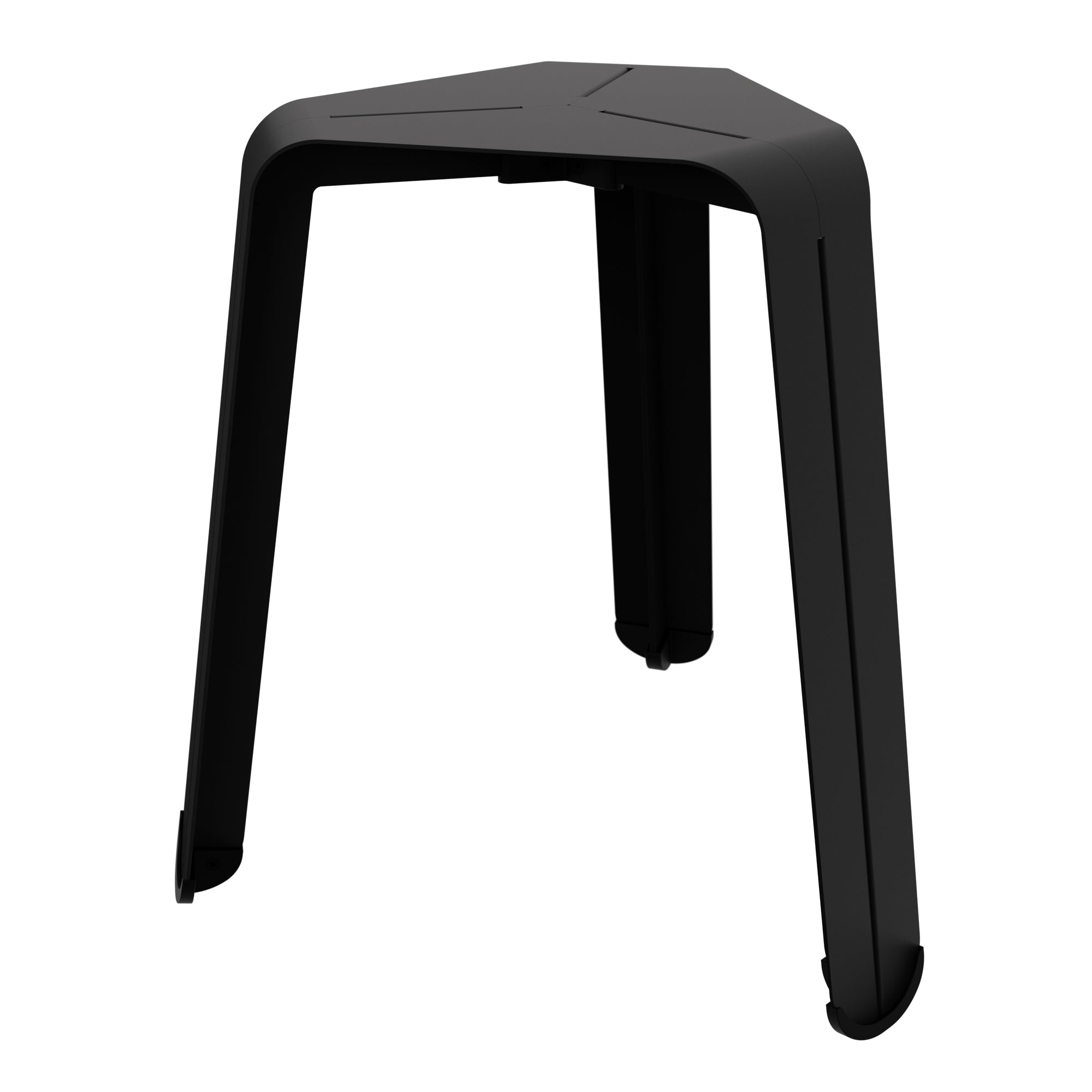 hocker schwarz dreibeinig aus stahl mit schwarzen füßen, perspektive