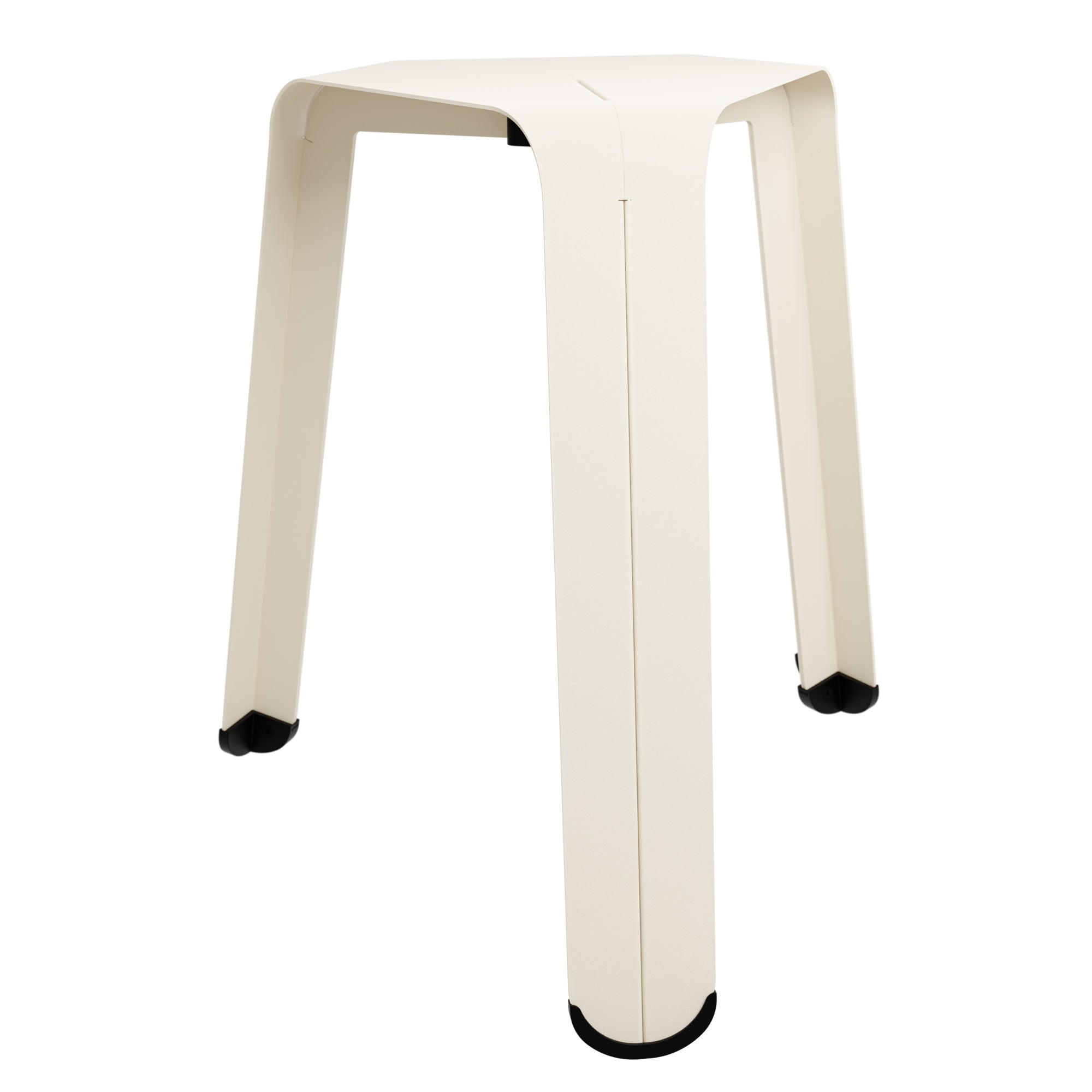 hocker weiss dreibeinig aus stahl mit schwarzen füßen, perspektive