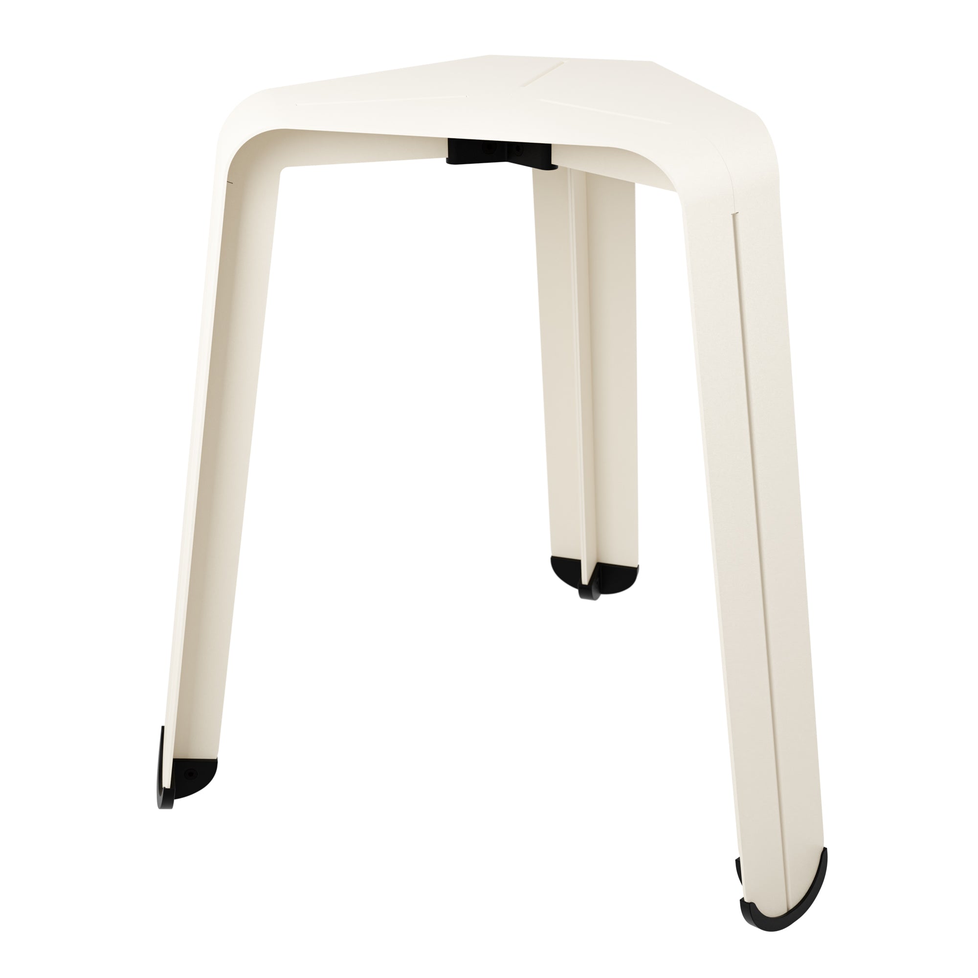 hocker weiss dreibeinig aus stahl mit schwarzen füßen, perspektive